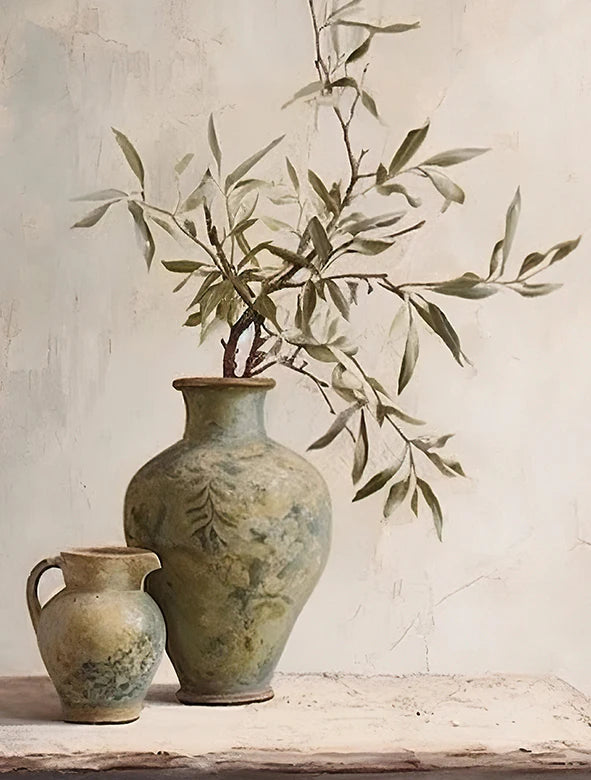 Retro Olive Tree & Lemon Canvas Wall Art