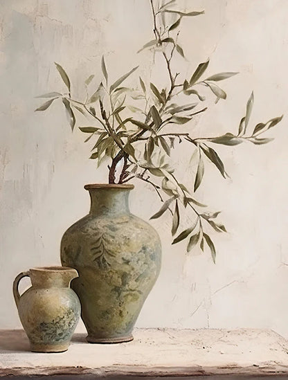 Retro Olive Tree & Lemon Canvas Wall Art