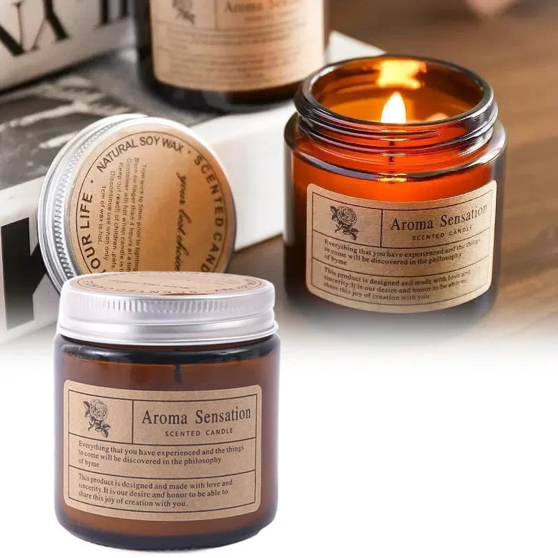 1pc Brown Glass Cup Aromatherapy Candle Smokeless Scented Candle Suitable for Home Decoration Birthday Valentine&