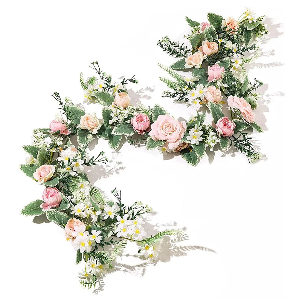 175cm Artificial Rose Flower Vine – Peony &amp; Daisy Floral Garland for Wedding Décor