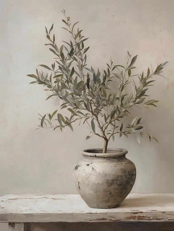 Retro Elegant Olive Tree & Lemon Canvas Wall Art Poster