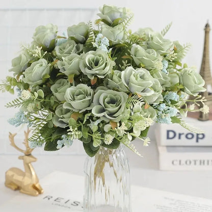 30cm Premium Silk Rose & Peony Bouquet (5 Big Heads & 4 Buds)