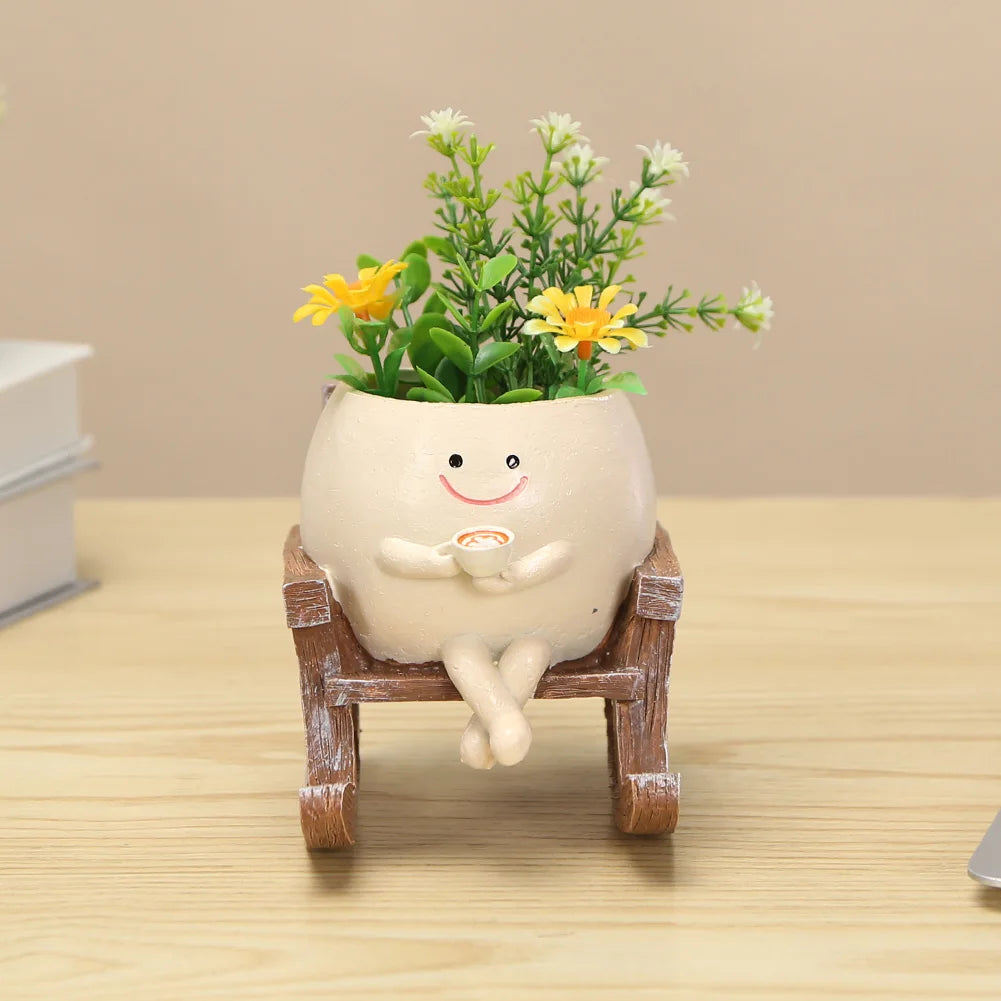 Cute Rocking Chair Face Flower Pot