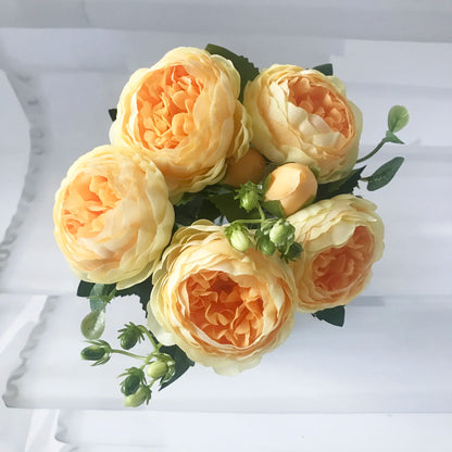 30cm Premium Rose Pink Silk Peony Bouquet (5 Big Heads & 4 Buds)