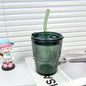 450ml Stripe Glass Cup with Lid & Straw 🥤✨