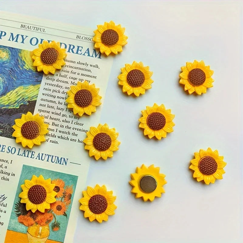 10PCS Oval-Shaped Plastic Sunflower Fridge Magnets for Kitchen &amp; Dining Decor