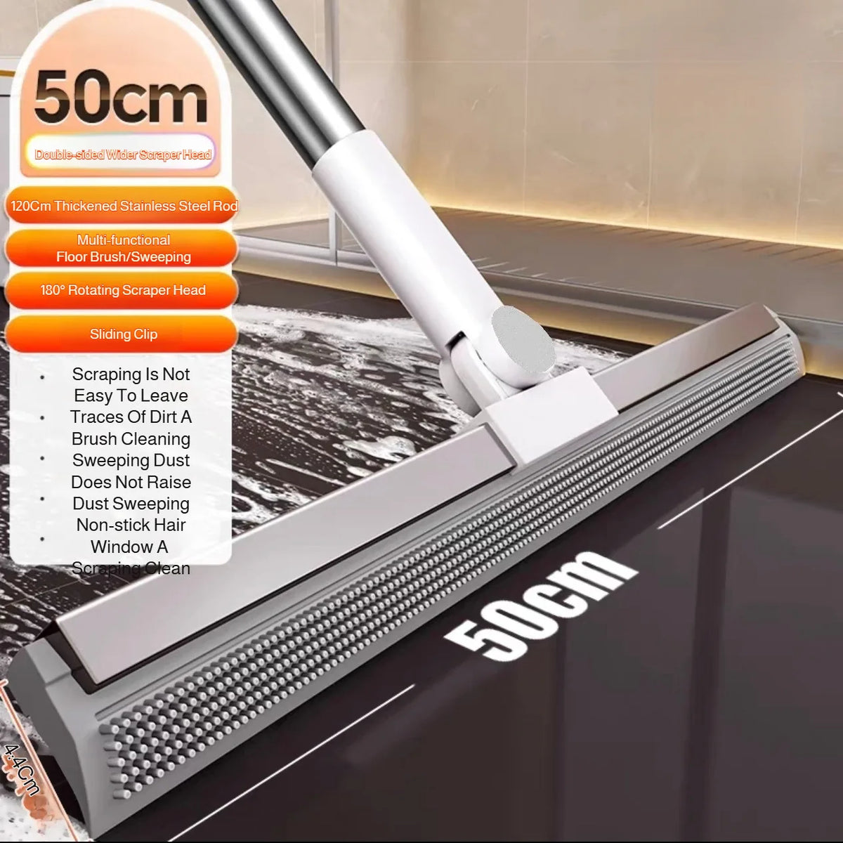 Silicone Scraper Broom Non-Stick Bristles  Wiper Long Ergonomic Handle Squeegee Scrubber for Floor Toilet Bathroom Glass