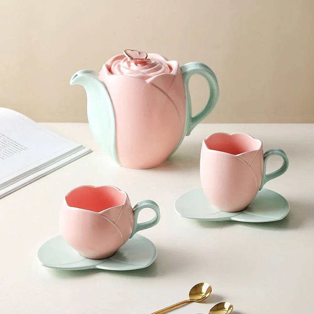 European-Style Tulip Ceramic Milk Tea & Cappuccino Cup Kit