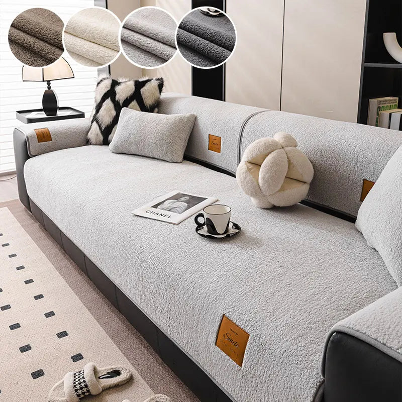 1PC-Autumn and Winter Pure Color Simple Lamb Fleece Sofa Mat Universal Multi functional Sofa Mat