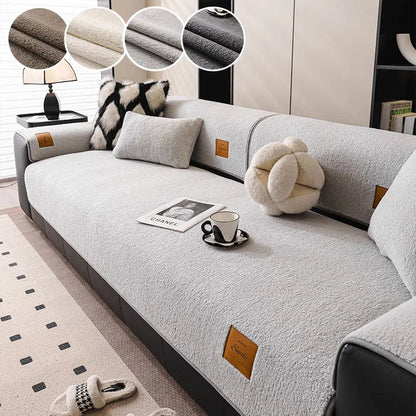 1PC-Autumn and Winter Pure Color Simple Lamb Fleece Sofa Mat Universal Multi functional Sofa Mat