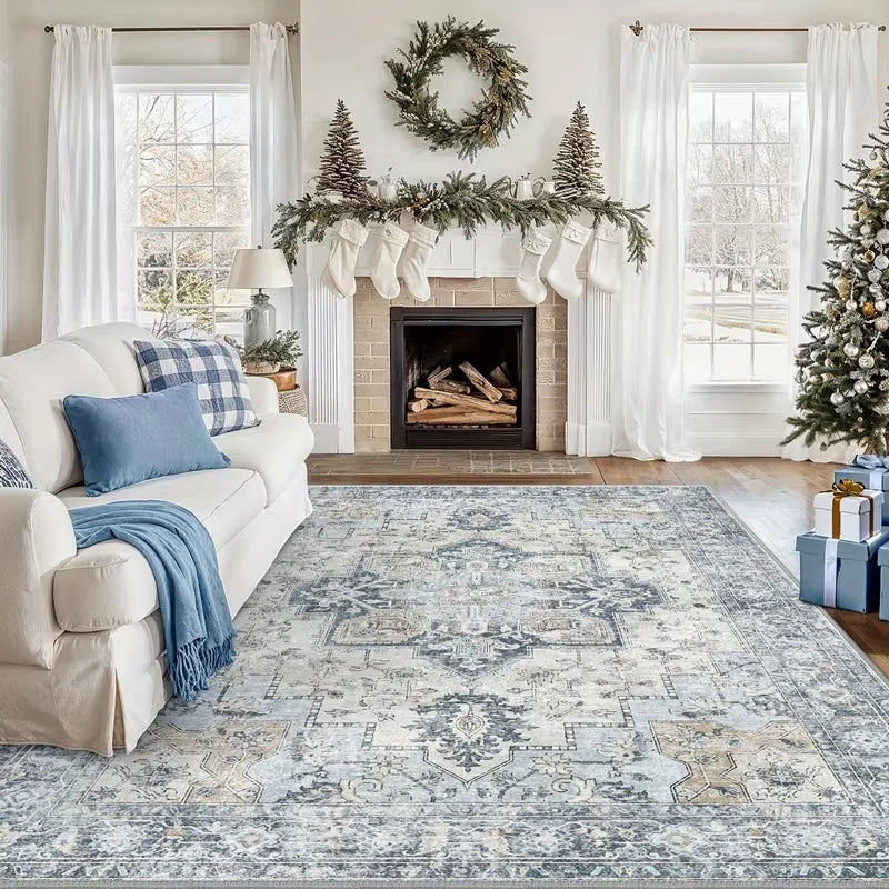 VIKAMA Light Luxury Bohemian Floral Carpet - Machine Washable, Suitable For Living Rooms, Bedrooms, Offices - Home Decoration