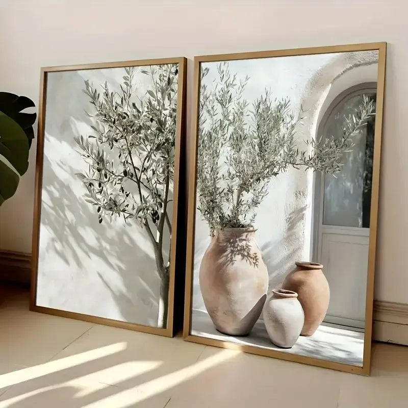 Retro Elegant Olive Tree & Lemon Canvas Wall Art Poster