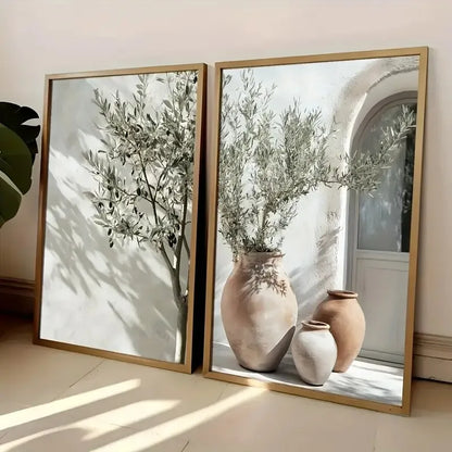 Retro Elegant Olive Tree & Lemon Canvas Wall Art Poster