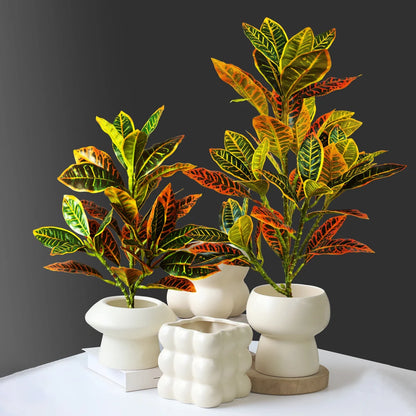 24-41cm Artificial Croton Plant – Realistic Tropical Green Tree Decor