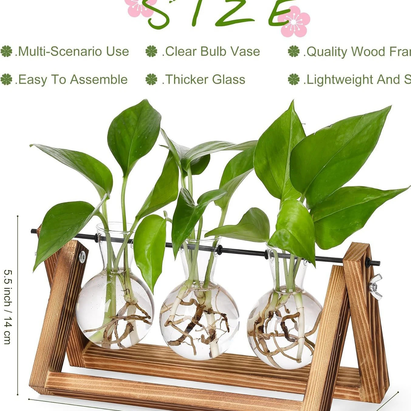 Wooden Frame Hydroponic Glass Vase – Retro Plant Decor