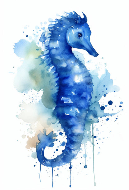 Watercolor Blue Coastal Sea Creatures Canvas Wall Art Posters