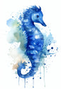 Watercolor Blue Coastal Sea Creatures Canvas Wall Art Posters