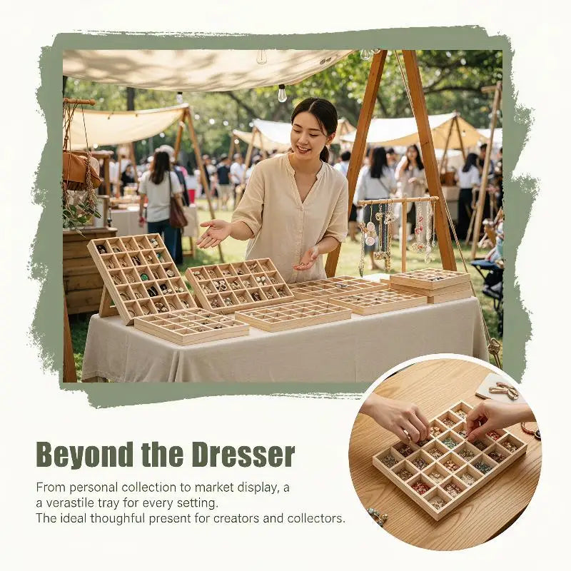1Pcs Wooden Stackable Exquisite Jewelry Display Holder Portable Organizer Stand For Ring Earrings Necklace Trinkets Storage Case