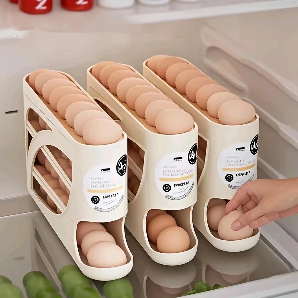 3 Tier Egg Storage Box Rolling Egg Design Large Capacity Anti-Drop Antibacterial Egg Organizer Rack Refrigerator Egg Holder
