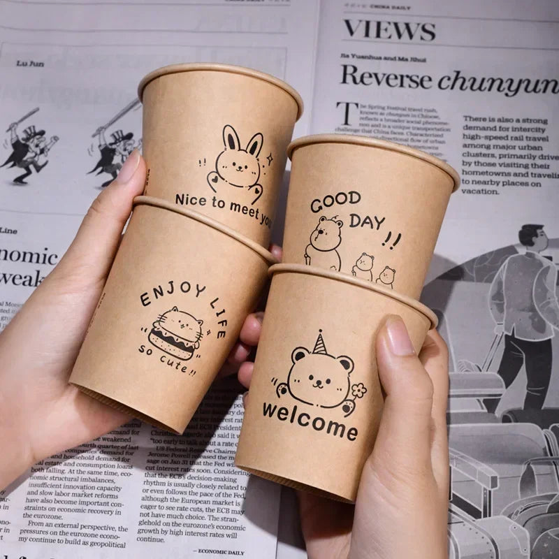 250ml 50PCS Disposable Biodegradable Paper Cup Tasting Cup Coffee Tea Milk Cup Party Supplies Drinking Tool BirthdayTableware