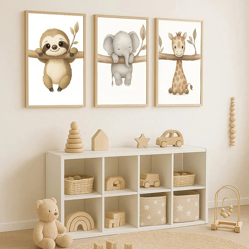1/3pcs Cute Animal Wall Art Poster Elephant &amp; Giraffe Nursery Prints for Kids Room, Bedroom or Living Room Decor Gift Poster