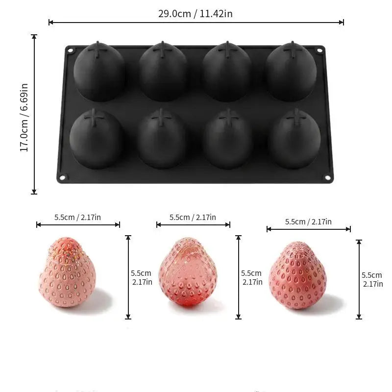 8-Cavity Strawberry Silicone Dessert Mold