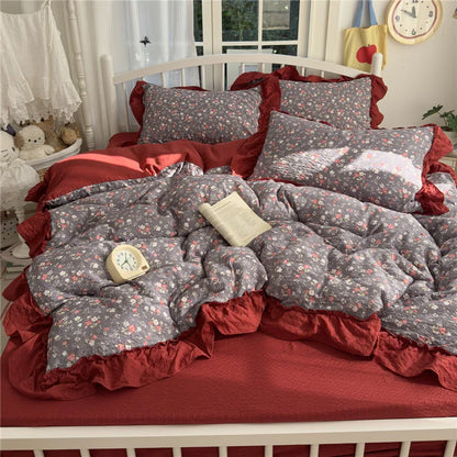 طقم مفروشات سرير بتصميم أميرة كوري مكشكش مكون من 3/4 قطع، مقاسات مفرد ومزدوج وكينج، غطاء لحاف وملاءة سرير وأغطية وسائد