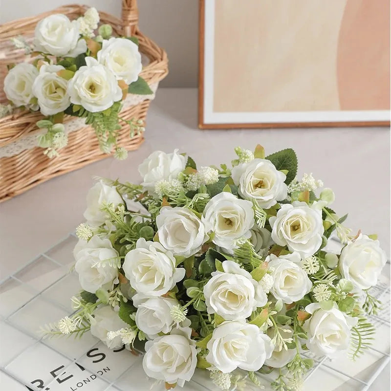 30cm Premium Silk Rose & Peony Bouquet (5 Big Heads & 4 Buds)
