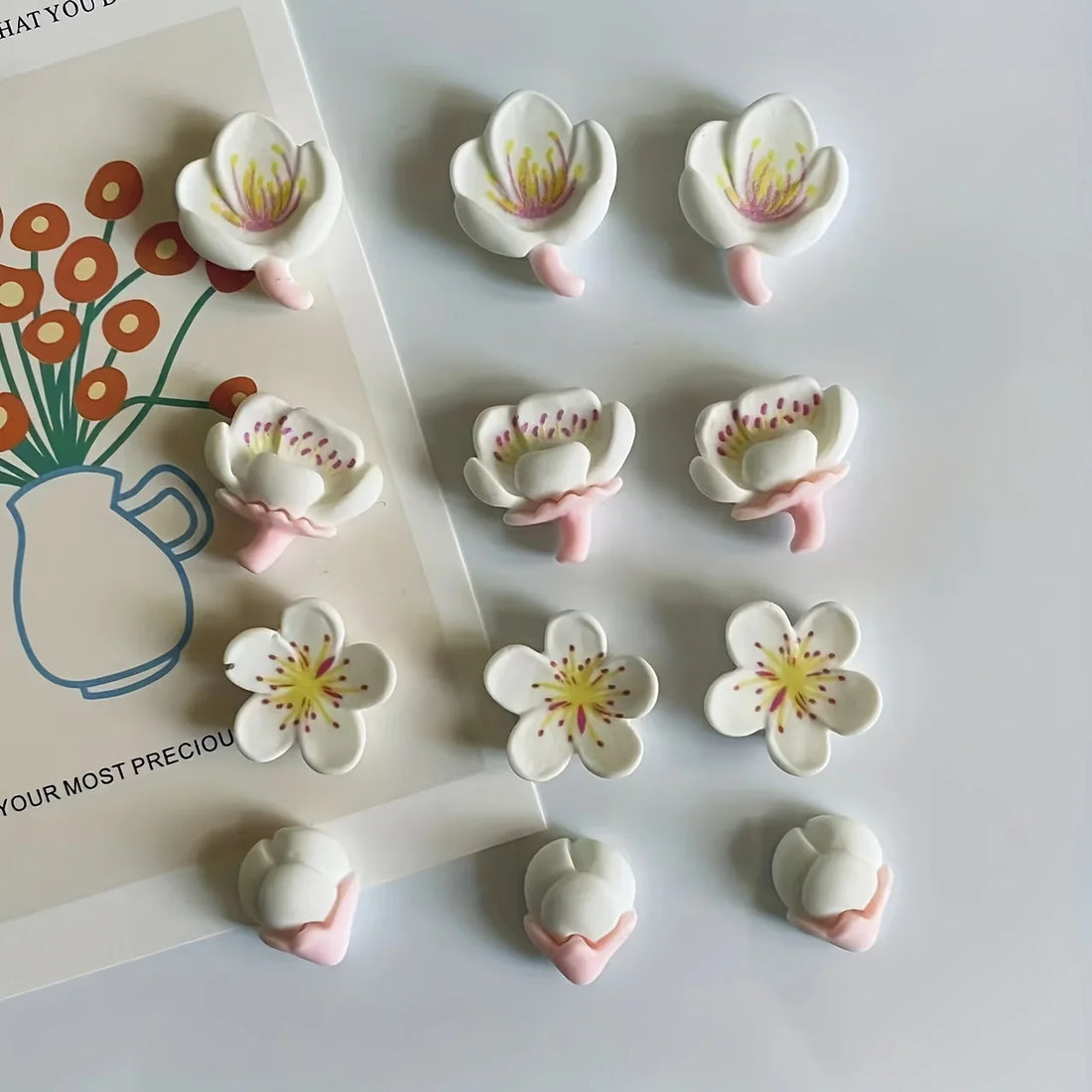 12Pcs Small Fresh Resin Decorative Refrigerator Magnets Magnets Stick Garden Flowers
