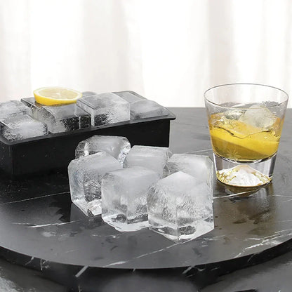 Ice Cube Tray Silicone Ice Ball Freezer Mold Square Ice Cube Maker with Lid 4/6/8 Grids for Whiskey Cocktail Coffee Accessories