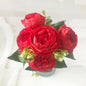 30cm Premium Rose Pink Silk Peony Bouquet (5 Big Heads & 4 Buds)