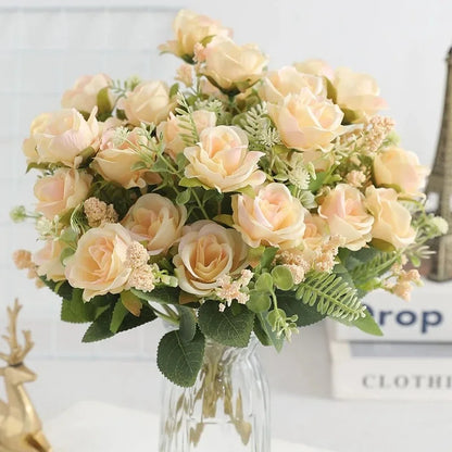 30cm Premium Silk Rose & Peony Bouquet (5 Big Heads & 4 Buds)