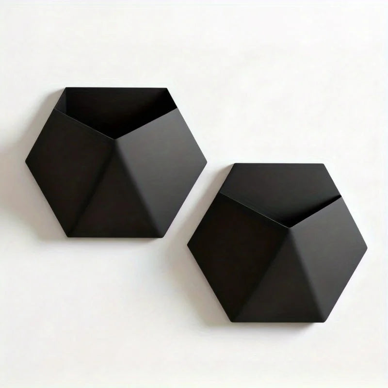 The Black Hexagonal Wall-Mounted Flower Pot Has a Simple and Unique Design. Its Hole Structure Makes It Easy to Install and Is S