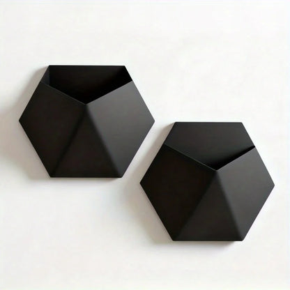The Black Hexagonal Wall-Mounted Flower Pot Has a Simple and Unique Design. Its Hole Structure Makes It Easy to Install and Is S