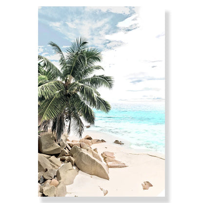Tropical Beach Ocean Palm Tree & Banana Leaves Canvas Poster