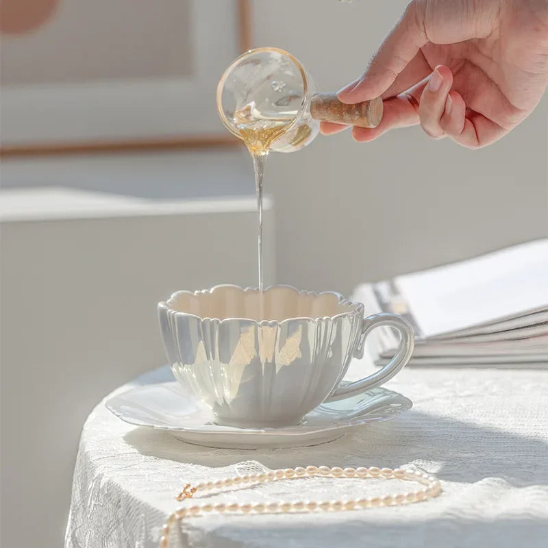 Creative Petal Ceramic Coffee Cup and Saucer Set