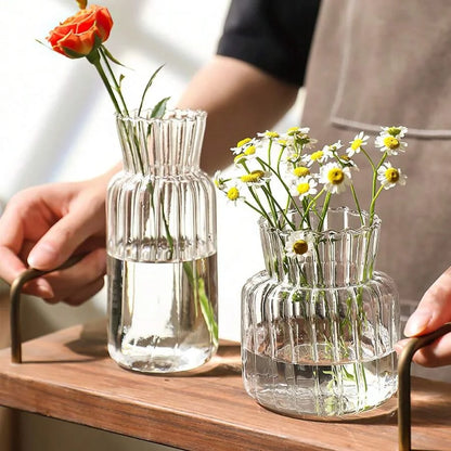 Transparent Glass Vase – Retro Striped Hydroponic Flower Decor