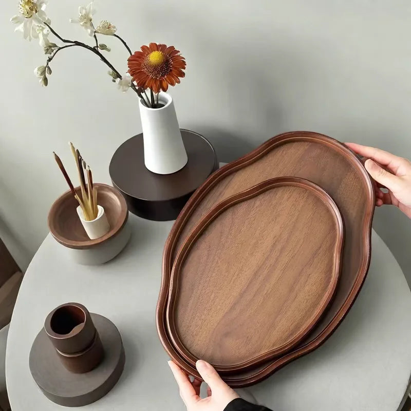 Wooden Decorative Serving Tray for Coffee Table and Home Decor Fruit Platter Decor Trays Serving Ware Food Dish Serving Platters