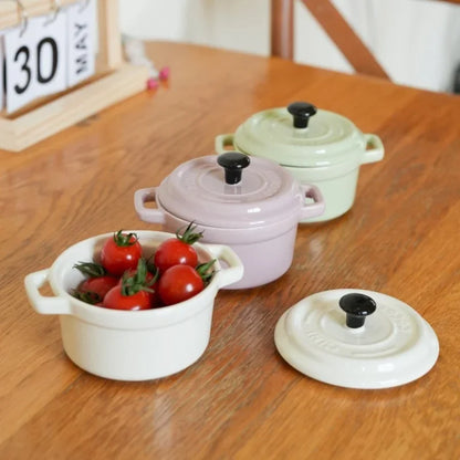 200ML Ceramic Breakfast Bowl Ramekins with Lids Oven Safe Creme Brulee,Mini Casserole Souffle Cover&amp;Handle for French Onion Soup