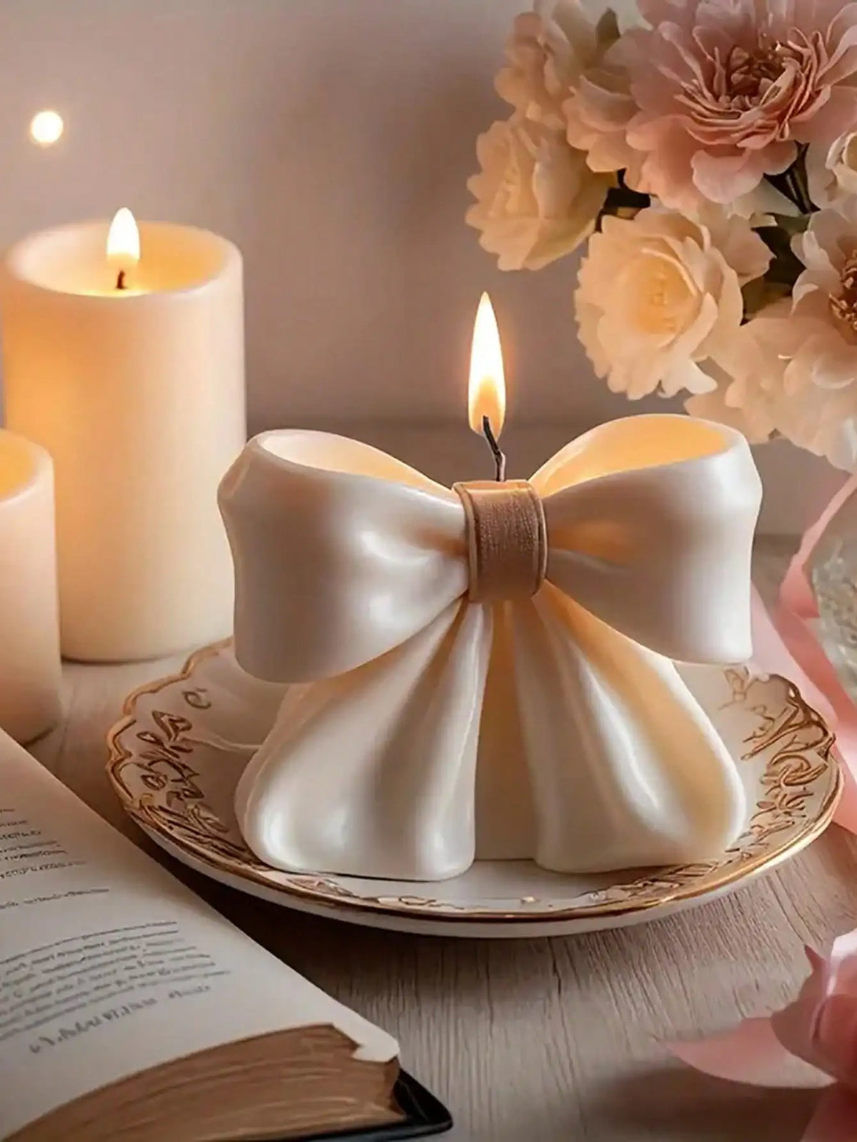 1pc Bow scented Candle, 3D Bow Design Long-Lasting Fragrance, Suitable For Home Decoration, Perfect Valentine&