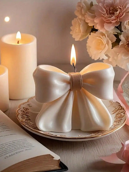 1pc Bow scented Candle, 3D Bow Design Long-Lasting Fragrance, Suitable For Home Decoration, Perfect Valentine&