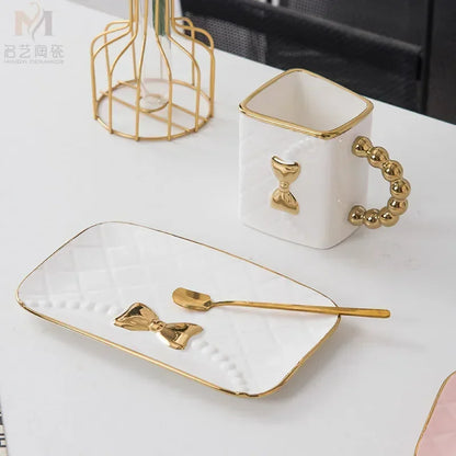 Creative Light Luxury Bag-Shaped Ceramic Coffee Cup & Plate Set