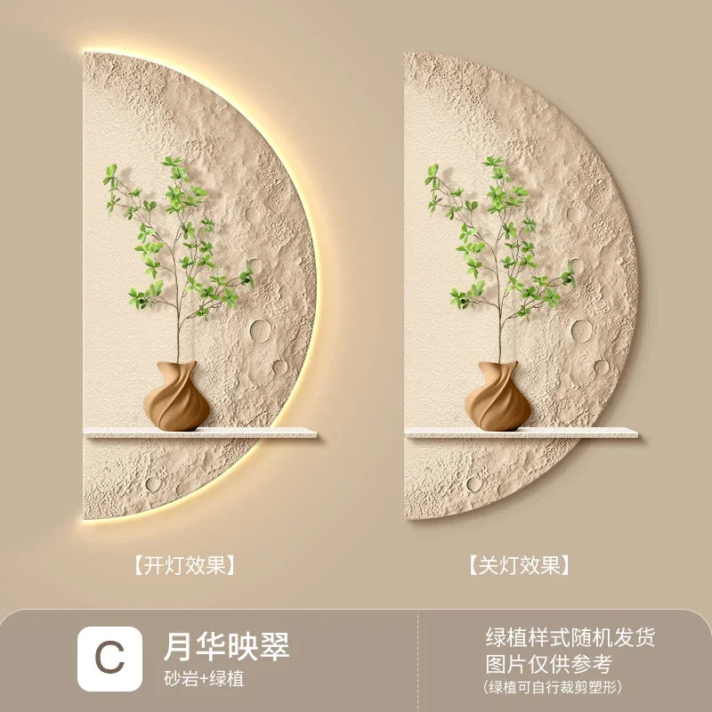 Creative Moon & Green Plant LED Wall Lamp for Modern Home Decor