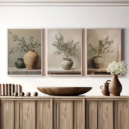 Retro Elegant Olive Tree & Lemon Canvas Wall Art Poster