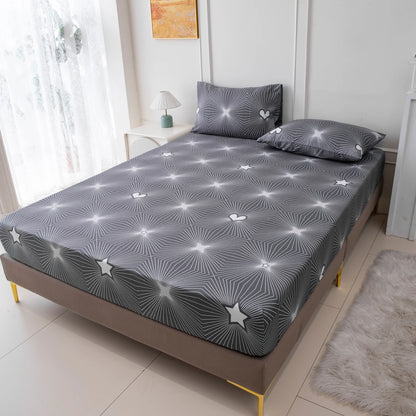 Geometric Star Pattern Printed Fitted Sheet, 1-Piece Mattress Cover (Pillowcase and Pillow Insert Not Included), Simple Line Design Polyester Fiber 3D Dirt-Resistant Mattress Protector, Soft and Breathable Polyester Fitted Sh