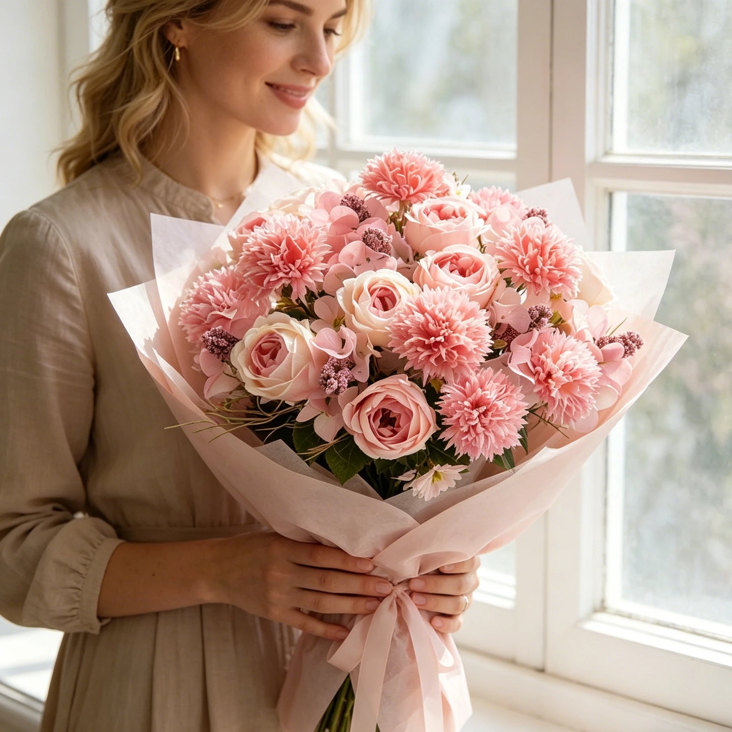 1/4pcs Premium Silk Peony & Rose Bouquet for Wedding Vases