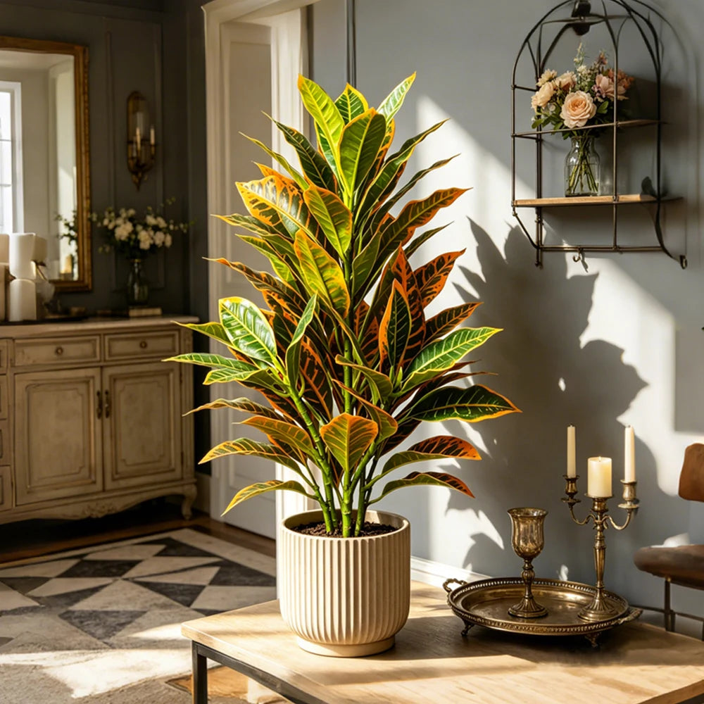 24-41cm Artificial Croton Plant – Realistic Tropical Green Tree Decor