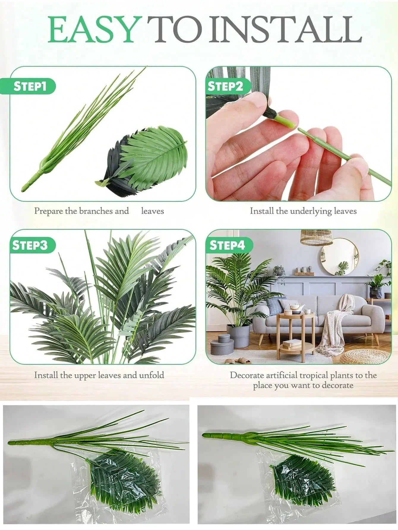 60-120cm Large Artificial Palm Tree – Realistic Tropical Green Plant Decor