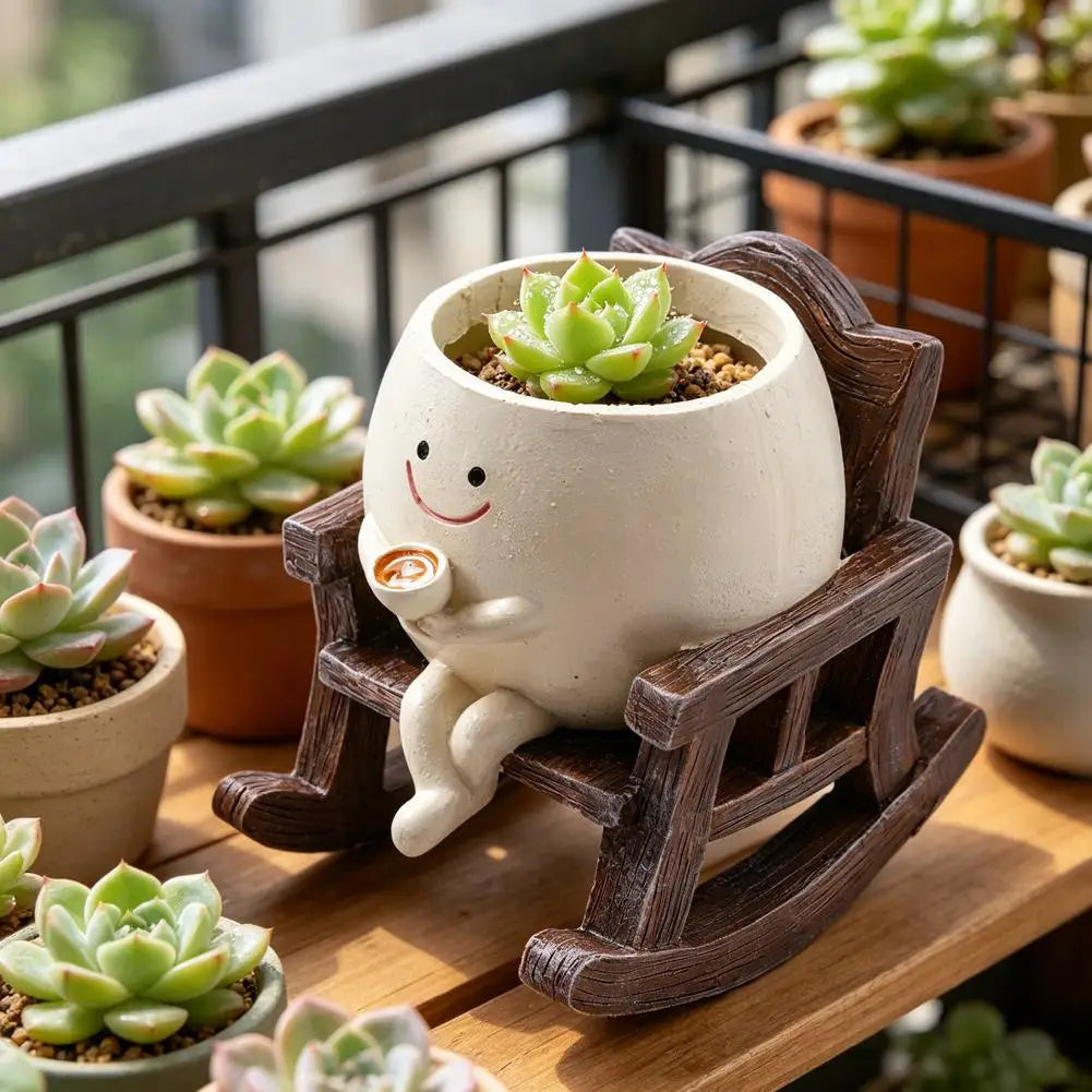 Cute Rocking Chair Smile Face Planter