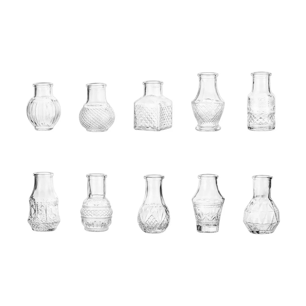 10PCS Retro Mini Glass Vase Set – Elegant European Style Decorative